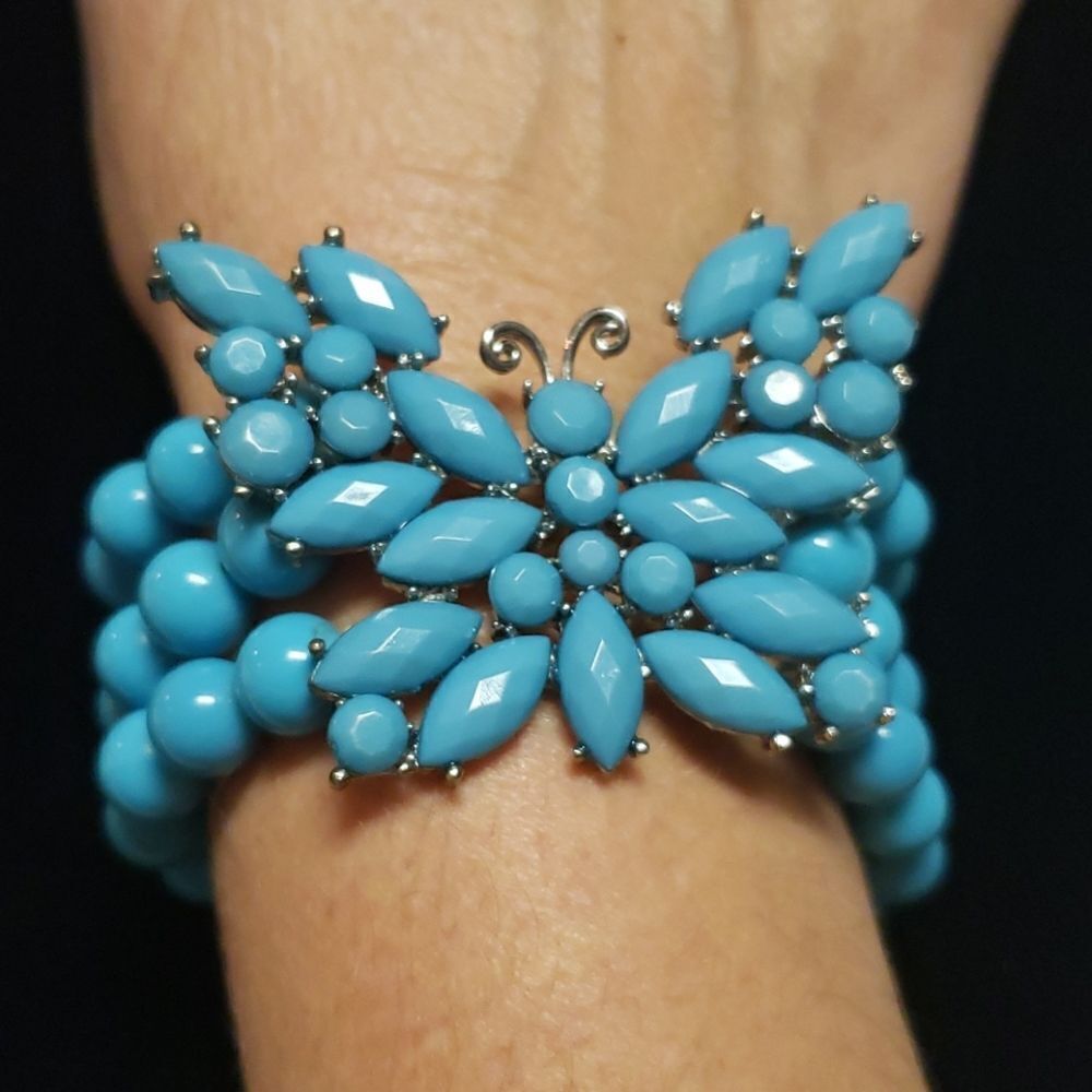 VNTG Turquoise Butterfly Beaded Bracelet